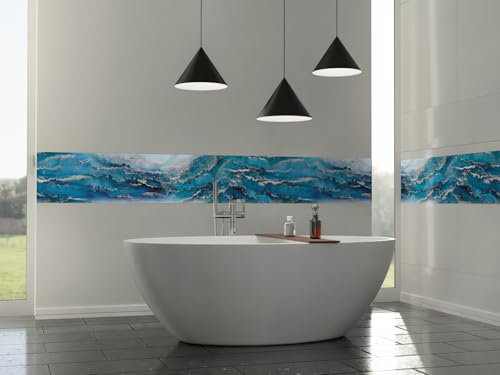 CAMELEO Crédence cuisine adhésive vinyle, motif Vagues, 200 x 40 cm - Convient aussi comme adhésif décoratif pour meuble - résistant et imperméable