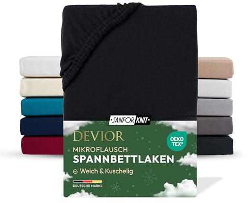Devior Mikroflausch Winter Spannbettlaken, Schwarz, 180x200-200x220 cm – Für Wasser- & Boxspringbetten – Mikrofaser mit 190 g/m²– Winter-Spannbetttuch für Topper & Matratzen – Oeko-TEX Zertifiziert