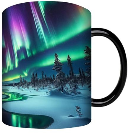 Northern Lights Thermal Color Changing Mug - Heat Sensitive Coffee Mugs,Heat Changing Reveal Mug,Ceramic Heated Novelty Coffee Cup, Northern Lights Valentine's Day Coffee Mug Heat Changing Mug Tea Mug
