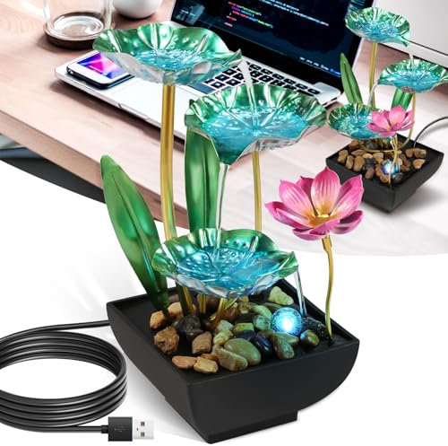 Fontaine de Table Interieur Fontaine d Intérieur Cascade avec Lumières LED et Pavé 15x13x26cm Fontaine à Eau Feng Shui D'intérieur Relaxante Petite Fontaine Décorative pour Maison Bureau
