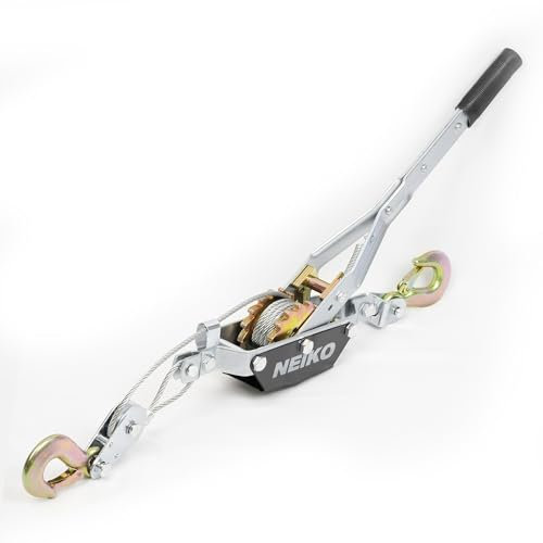 NEIKO Treuil 02252A - Capacité de traction de 2 tonnes (1 814,4 kg) - 2 crochets - Câble d'alimentation robuste avec double engrenage - Câble de treuil manuel - Extracteur de treuil automobile