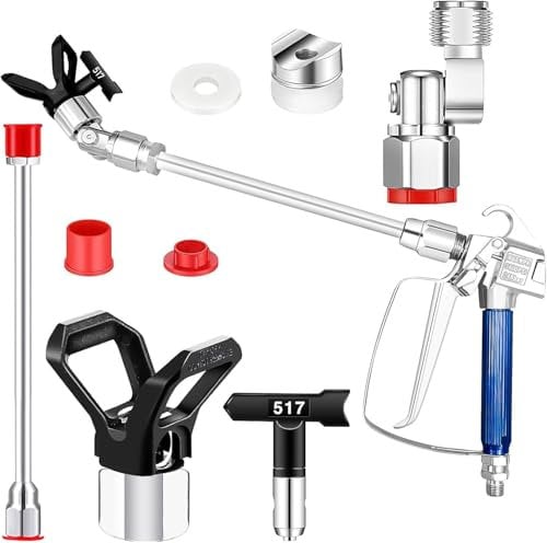 5 Pcs Airless Sprayer Gun Hose Kit Airless Paint Spray Gun High Pressure 3600 Psi 517 Tip Swivel Joint with Nozzle Guard Spray Tips and 10 Inch Extension Rod for Airless Spraying Machine Paint