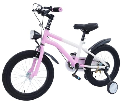 DAOHHFO NEU 16 Zoll Kinderfahrrad mit LED Licht & Stützrädern, Kinder Fahrrad für ab 5-8 Jahre HöHenverstellbar Kinderfahrrad Tretfahrrad für Jungen & Mädchen Schulung Outdoor Reiten (Rosa)