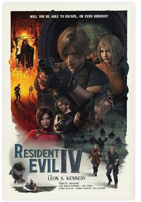 QUXDJZ Resident Evil 4 Remake Spielposter auf Leinwand, Poster, Schlafzimmer, Dekoration, Landschaft, Büro, Raumdekoration, Geschenk, 30 x 45 cm