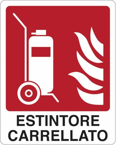 CARTELLO SEGNALETICO - ESTINTORE CARRELLATO - Adesivo Extra Resistente, Pannello in Forex, Pannello In Alluminio (Plastica, 30x42 cm)