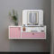 Tavolo da trucco moderno galleggiante con armadietto, 80 cm, pieghevole, per camera da letto e bagno, elegante mobile da parrucchiere rosa