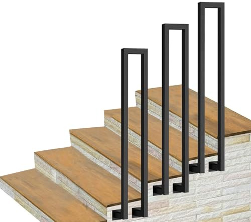 Scala in ferro battuto per gradini a forma di U, ringhiera laterale per portico e giardino, corrimano nero da 45 cm