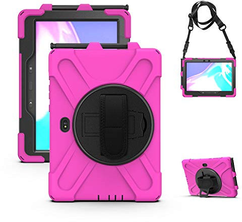 HUOLUNGJIN Étui robuste en silicone compatible avec Samsung Galaxy Tab Active 4 Pro 2022/Tab Active Pro 2019 10,1 avec porte-stylo S - Support - Poignée - Bandoulière (rose)