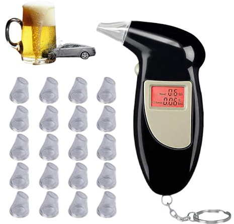 AXVRAV Alkoholtester Polizeigenau, Professioneller Alkoholmessgerät mit LCD-Anzeige und 20 Mundstücke, Tragbares Promillemessgerät für Zuhause Hochpräzise Autofahrer Party Büro Gebrauch