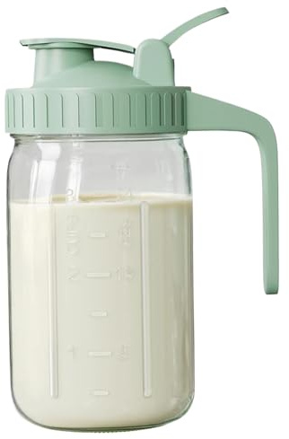 Joygoodta Bouteilles de rangement de lait maternel Pichet lait maternel 34 oz à étanche avec poignée BPA Free Easy Verling en verre Bouteille rangement en verre aléatoire pour réfrigérateur, vert