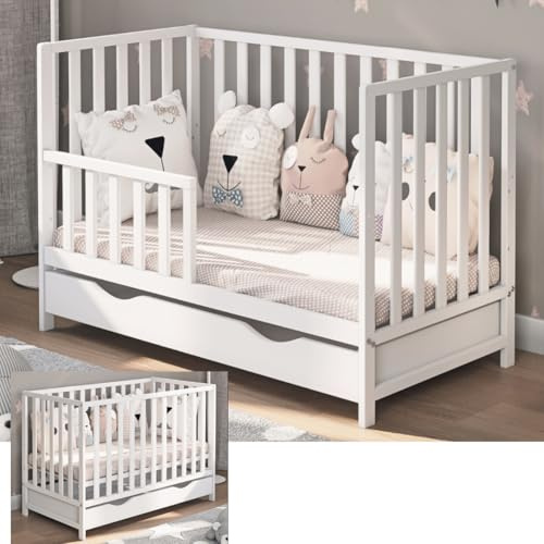 Generisch Kinderbett Lulu inkl. Matratze Schublade & Umbaukit 120x60cm – wächst mit Ihrem Kind mit