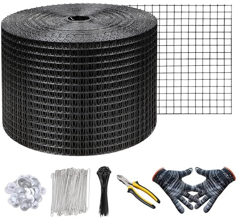 KastLite Solar Panel Bird Guard Mesh Kit - 6in x 100ft PVC Coated Galvanized Wire Screen, 100 Stainless Clips, Pliers & Gloves - No Drill Critter Shield, Rodent Barrier Fence for Under Panels, Black