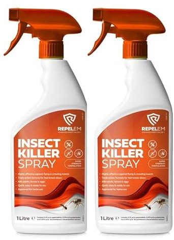 REPELEM Insect Killer Spray - Professional Strength Flying & Crawling Insect Treatment for The Home, Effectively Targets Flies, Ants, Spiders, Woodlice, Silverfish, Ticks, Wasps Large 1L (Pack of 2)
