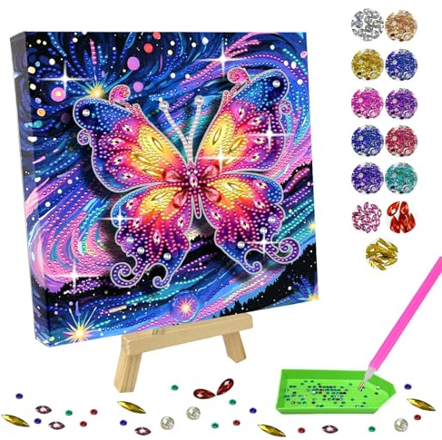 3D Diamond Painting Kit, Pintura Diamante Adultos, Mariposa Pintura Diamante, Mariposa Morada Bricolaje, Diamantes Cristal Artes, de Pintura de Diamantes Kits, para Principiantes, Tabletop Decoración