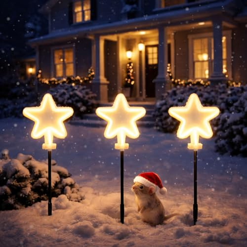 3er Leuchtstern Set LED Neonbeleuchtung Weihnachtsbeleuchtung Neonstern Weihnachtsdeko IP44