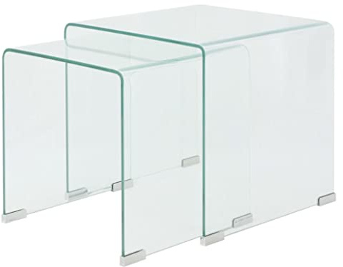 Générique Ensemble de Tables Gigognes 2 Pièces en Verre Trempé Transparent, Tables Basses et Tables d’Appoint Modernes, Design Peu Encombrant pour Salon et Chambre