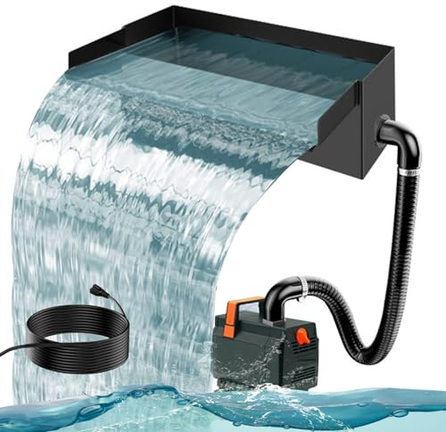 IDAMAKON Teichwasserfall Set 30 cm Edelstahl mit Pumpe,Wasserfall für Gartenteich,– Komplettes Set für Gartenteich,Bachlauf & Wasserspiel –45W 3000 L/h,inkl.Schlauch & Montagezubehör