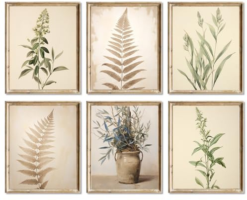 Vintage Botanical Wall Art Prints Set, English Garden Neutral Plant Posters | Aesthetic Cottagecore Farmhouse Wall Art for Living Room Bedroom Hallway Cosy Home Decor Unframed 8x10 Inch