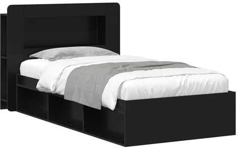 vidaXL Bettgestell mit Stauraum Schwarz 100 x 200 cm Holzwerkstoff, Moderne Schlafzimmermöbel, rechteckiger Holz-Bettrahmen, praktische Aufbewahrung, minimalistischer Stil