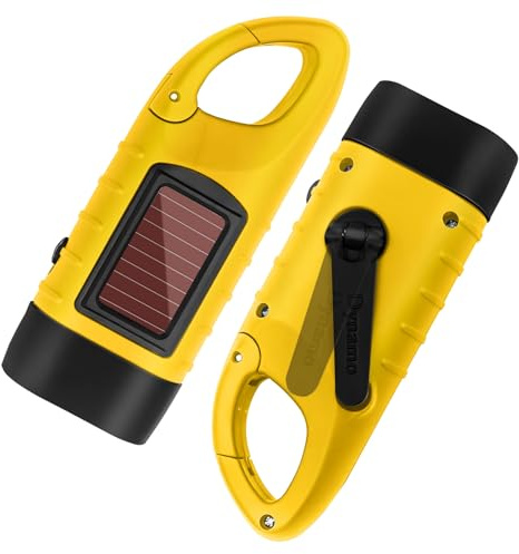 MIMISOLA Torcia Dinamo, Torcia Solare, 2 Pezzi Torcia a Manovella, con Fibbia, 3 LED ad Alta Intensità, Adatto per Campeggio, Arrampicata su Roccia, Trekking Caccia Attività(Giallo)
