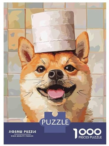 1000 Teile Legepuzzle Für Erwachsene, Shiba Inu with Toilet Paper Hat Poster, Picture, Metal Print, Paint by Logan Reed, Stressabbau Und Entspannung, Weihnachts Familienaktivität, Hochwertige Puzzlete