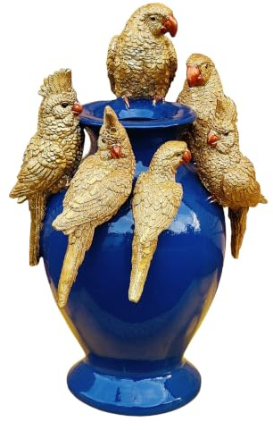 colourliving Vase Rio blau Papagei Kunstblumen Blumenvase Deko modern | Polyresin für Kunstblumen Trockenblumen Sideboard Esstisch Wohnzimmer