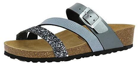 Lico NATURAL GLITTER Damen Pantoletten, Anthrazit, 41 EU