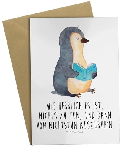 Mr. & Mrs. Panda Grußkarte Pinguin Buch - Geschenk, Lesen, Hochzeitskarte, Glückwunschkarte, Pinguine, Bücherwurm, Einladungskarte, Klappkarte,