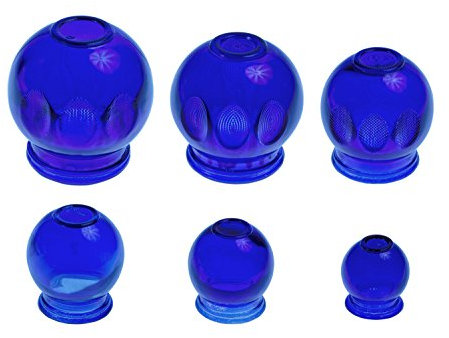 6er SPAR SET | Farbige Schröpfgläser aus Glas für Feuerschröpfen | Vakuum Massage | mit verschiedenen Durchmessern | Farbe: blau