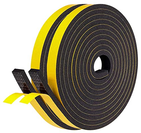 fowong Draft Excluder for Doors, Weather Stripping Door Seal Strip 2 Rolls 12 mm(W) x 6 mm(T) x 4M (L), Draft Excluder Tape for Windows and Doors, Window Seal Strip, Total 8M Long