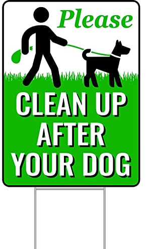 Signs Authority Clean Up After Your Dog Signs 12x9 with Metal H-Stake | No Messing Signs for Lawn & Yard | Pick Up After Your Dog Sign with Stake | Clean After Your Dog Sign