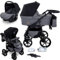 GaGaDumi Boston Passeggino Trio 3 in 1 - Carrozzina Passeggino e Seggiolino Auto Sistema di Viaggio Completo per Neonato e Bambino Leggero e Compatt Include Accessori Grigio Nero
