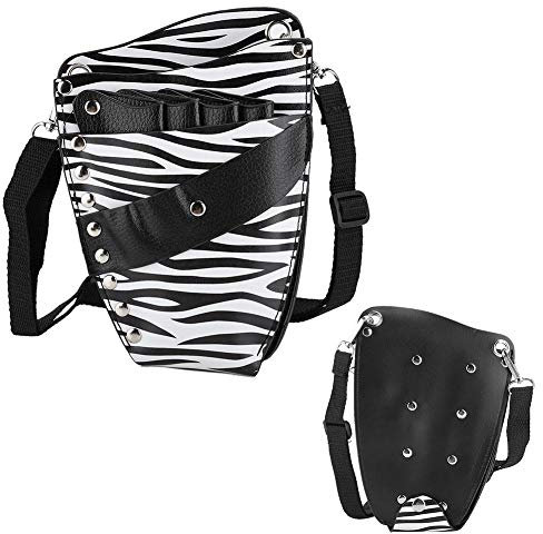 forbici parrucchiere,Fondina forbici professionale, in pelle PU barbiere,per kit taglio capelli,Comodo per i parrucchieri per cambiare le forbici(Striscia nera + bianca)