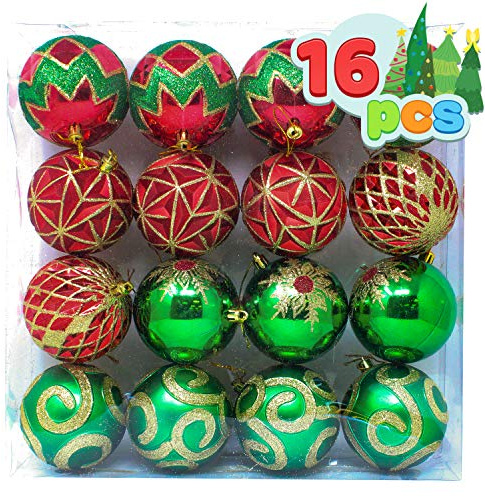 Joiedomi 16 Stück 8 cm rot, grün und Gold Weihnachtsschmuck, bruchsichere Weihnachtsschmuck für Feiertage, Partydekoration, Baumschmuck und Veranstaltungen