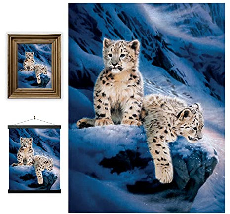 3D LiveLife Linsenförmige Wandkunst Drucke - Schneeleopardenbaby von Deluxebase. Ungerahmtes 3D Große Katze Poster. Perfekter Wandfüller. Original kunstwerk lizenziert von bekannt künstler, Joh Naito