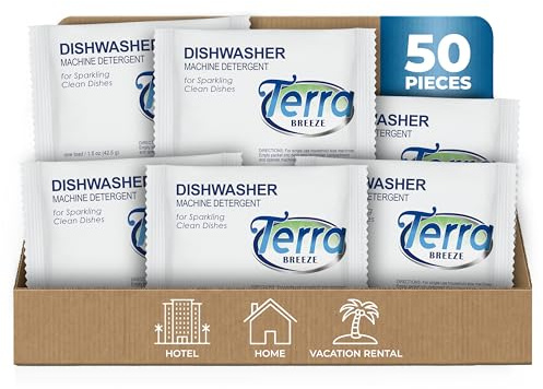 Terra Breeze Detergente en polvo automático para lavavajillas, paquetes envueltos individualmente (50 paquetes)
