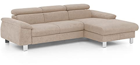 Mivano Ecksofa Micky mit Recamiere / Eckcouch mit Bettfunktion, Bettkasten und Kopfteilverstellung / 244 x 72 x 166 / Mikrofaser, Hellbraun