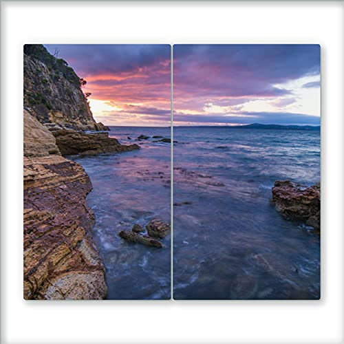 2x30x52cm - Herdabdeckplatte, Herdabdeckung für Glaskeramik-Kochfelder, Gehärtetes Glas, 60x52cm, mehrfarbig, Schneideplatte