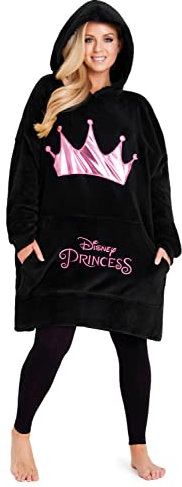 Disney Felpa Donna con Cappuccio, Oversize Blanket Hoodie Calda di Pile Minnie e Mickey (Nero/Rosa)