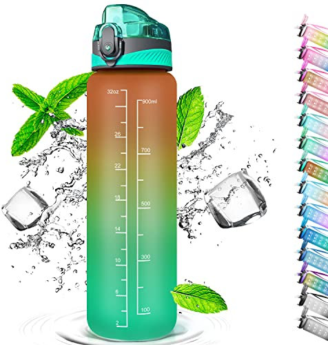 Auckpure Sports Water Bottle 1 Litre, Time Markings and With Straws Bottles, Water Bottle Opens With 1-Click, Suitable for Fitness, Outdoor, Camping, Yoga, Cycling and Drinking Bottles