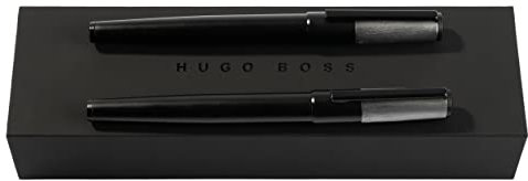 Hugo Boss Stifte-Set Gear Minimal Black & Chrome HPPR189B (Tintenroller und Füllfederhalter) | Geschenkbox