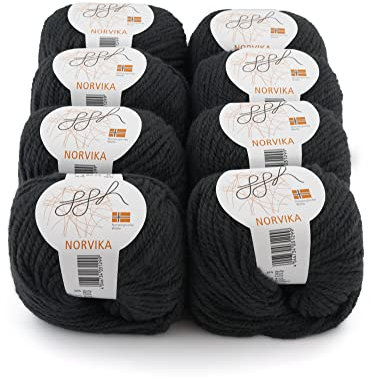 ggh Norvika Box - Schurwolle MIschung - 8x50g Knäuel (insgesamt 400g) - Wolle zum Stricken oder Häkeln Farbe 009 - Dunkelgrau