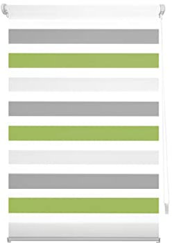 Blindecor Indus Dreifarbiges Rollo ohne Bohren, Doppelrollo, dreifarbig, Tag und Nacht, Grau, Pistazie, 140 x 180 cm (B x L), Stoffgröße 137 x 175 cm