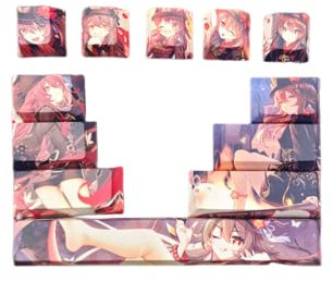 12 Tastenkappen Set, 5 Seiten Dye-Sublimation PBT Tastenkappen, Cherry Profile Custom Keycaps für DIY Cherry MX Mechanische Gaming Tastaturen, Genshin Impact Hu Tao