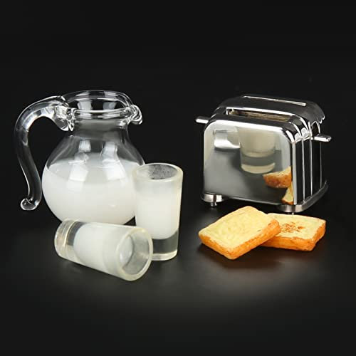 Dreafly 1/12 Puppenhaus ZubehöR Miniatur Toaster und Milch Essen und Trinken,Miniatur Lebensmittel Zubehör Weihnachten Wichtel Zubehör