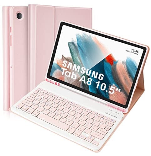 Lively Life Samsung Galaxy Tab A8 Tablet Case with Keyboard, UK Layout, Built-in S Pen Holder, Slim Cover with Detachable Keyboard for Samsung Galaxy Tab A8 10.5 2021 (SM-X200/ X205 /X207), Pink