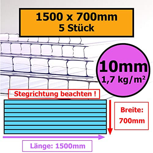 10mm | 5 Stück | 1500x700mm | Löffert® Gewächshausplatten | 1700g/m² Polycarbonat | Stegplatte | 4mm 6mm 8mm 10mm | alle Standard-Größen