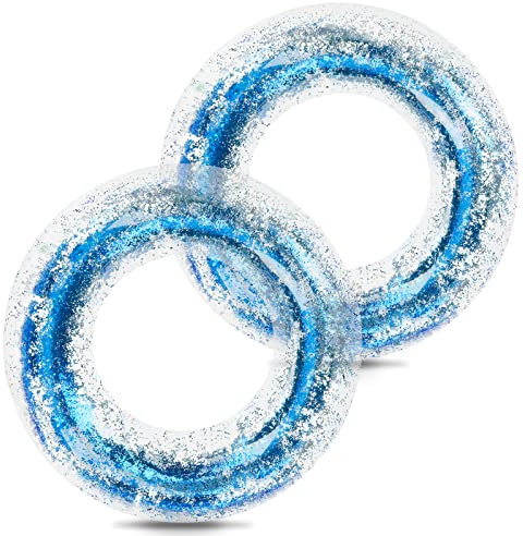 2Pcs Schwimming Ring Erwachsene, Sternenklarer Himmel Regenbogen Pailletten Schwimmenring, Transparenter Floating Ring,Dauerhafter Aufblasbarer Pool Schwimmen (Blau)