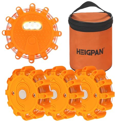 4 Pack LED Road Flares Emergency Lights Roadside Warning Safety Emergency Disc Beacon Flashing Flare Kit for Car Truck Boat with Magnetic Base, Hook Carrying Bag 9 Flash Modes(Batteries Not Included)