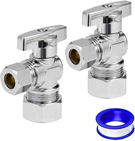 Breezliy Heavy Duty Angle Stop Valve 1/2 Nom (5/8 OD) Comp x 3/8 OD Comp, 1/4-Turn Operation，High quality lead-free brass (2PCS)